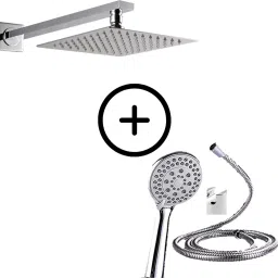 Combo of Hexa Square 304 Overhead Shower and Hand Shower(Hose Pipe & Wall Hook) Fixed Mount-23