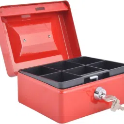 Metal Jewelry Safe Box with Plastic Coin Tray Small 9001 Red Cash Box-image-19