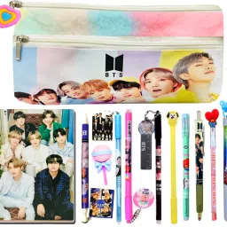 12ps BTS Stationery Combo for Girls BTS Stationery Pencil Pouch with All BTS Pen Pencils BTS School Stationery Set BTS theme Return Birthday Gift Set for Girls Art Canvas Pencil Box-image-82