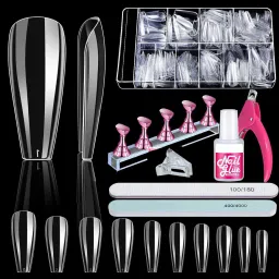 Clear & Long Coffin Nail Tips Full Cover Press On Nails, Acrylic Nail Clipper, Nail Stand for Fake Nails-25