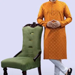 Men Cotton Blend Kurta Pyjama Dupatta Set-image-0