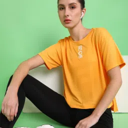 Women Solid Round Neck Polyester Yellow T-Shirt-image-30