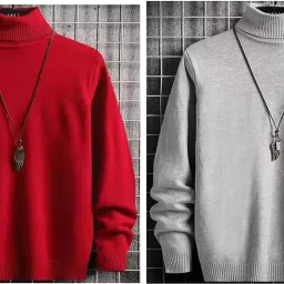 Men Solid High Neck Multicolor Sweater-image-61