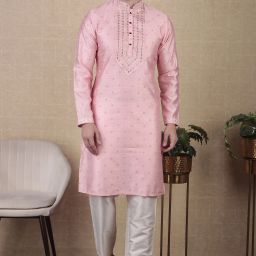 Men Embellished, Embroidered Jacquard Straight Kurta-image-4