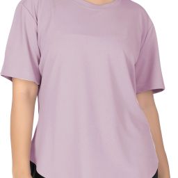Women Solid Round Neck Polyester Pink T-Shirt-image-3