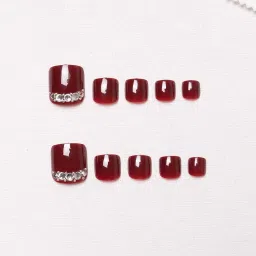 the pink truck Set of 24 Artificial Reusable toe Nails in Maroon colour with Swarovski Maroon image 3