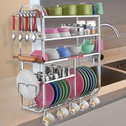 Utensil Kitchen Rack 5 Shelves Dish Rack | Steel Kitchen Stand | Steel Storage Rack | 31 x 30 Inch | Steel-image-56