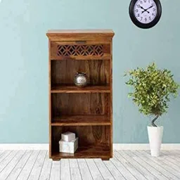 Durque Sheesham Wood Compact Bookcase Solid Wood Semi-Open Book Shelf-image-71
