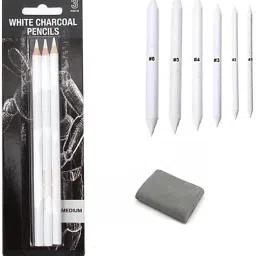 Shading Kit With White Charcoal Pencils,Blenders 6pc & Kneaded Eraser Sketching Pencil-12