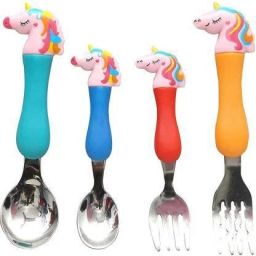 Unicorn Shape Spoon and Fork Set for Kids| Small Size to Hold and Learn to Eat | Stainless Steel Cutlery Set of 4 (Multicolor) Stainless Steel Table Spoon, Tea Spoon Set-35