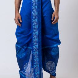 Nakshi Hand Block Print Dhoti For Men / Weadding Dhoti / Redy to wear Solid Men Dhoti-image-0