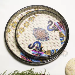 MDF Wooden Round Serving Tray|Handcrafted Elephant Bliss|Set of 2 |Enamel Coated Tray-image-17