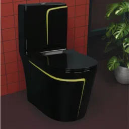 d o t Primium Quality Black Commode With Yellow Finishing Line And Round Flush Button ( C - 010 ) Western Commode image 2