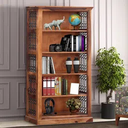 lifewood Life Wood Solid Sheesham Wooden Iron Jali Bookshelf | 5 Open Shelf Book Shelf Solid Wood Open Book Shelf-picture-16