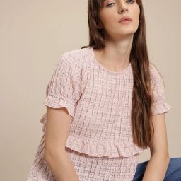 Casual Regular Sleeves Self Design Women Pink Top-image-34