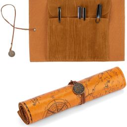Canvas Leather Pencil Bag Roll Vintage Treasure Map Pattern Pen Case Treasure Map Art Canvas Pencil Box-image-24