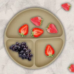 Silicone Big Suction Plates with 3 Deep Divided Sections for Babies -Cream- Silicone-33