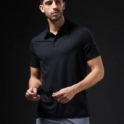 Men Printed Polo Neck Polyester Black T-Shirt-image-13
