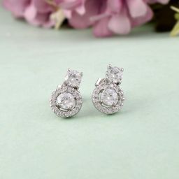 Femme Jam 925 Sterling Silver Zirconia Crystals Designer Stud Earrings for Women & Girls White Gold Swarovski Crystal Dangle Earring-image-2
