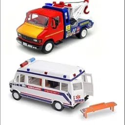 Tow Truck With Ambulance | Action Play Friction Vehicle Toy Set Combo Pack-26