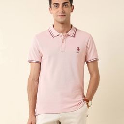 u.s. polo assn. Men Solid Polo Neck Pure Cotton Pink T-Shirt-picture-34
