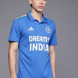 adidas India Cricket ODI Fan Jersey Men Printed Polo Neck Polyester Blue T-Shirt-picture-32