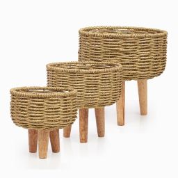 Jute, Wooden Crafter Modern Floor Plant Stand Flower Stands for Living Room Display pot Storage Basket-image-60