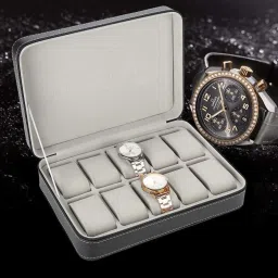 Portable Travel Zipper Watch Box, Leather Watch Box, PU Leather 10 Slots Watch Box-image-31