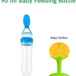 UltraSoft Silicone Baby Feeding Bottle Gentle on Gum with spoon & Baby Teether-image-91