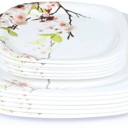 Melamine Square Full Floral Print White Dinner and Quarter Plates and Veg Bowl Set (Pack of 18 ) Half Plate-image-20