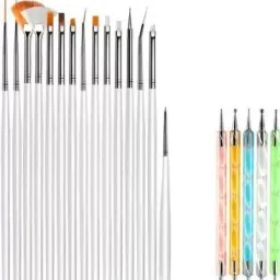 cosmetics nail art brush set of 15 pieces and 5pcs 2 Way Nail Dotting Marbleizing Tool Set-16