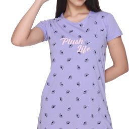 Women Printed Round Neck Cotton Blend Purple T-Shirt-image-36