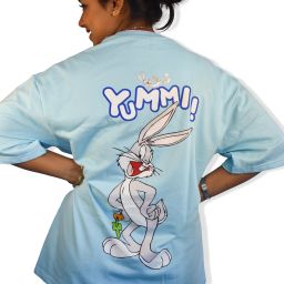 Women Cartoon Round Neck Pure Cotton Blue T-Shirt-image-38
