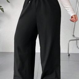 Women Solid Black Track Pants-image-3