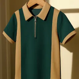 Men Colorblock Polo Neck Cotton Blend Dark Green T-Shirt-image-15