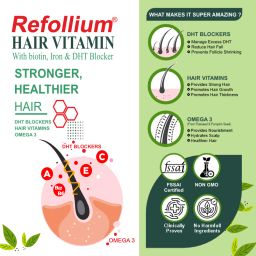 refollium Hair Vitamins with DHT Blockers & Biotin for Hair Regrowth & Hairfall Control image 2
