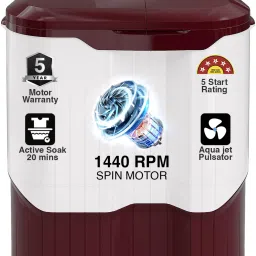 9 kg 5 Star With Rain Shower Spin Washing Machine Semi Automatic Top Load Maroon, White-7