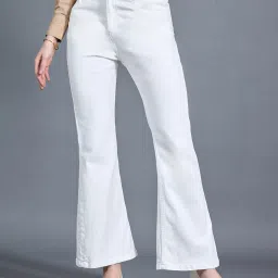 Women Boot-Leg High Rise White Jeans-image-91