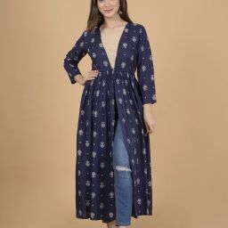 Women Robe Style 3/4th Sleeve Blue Shrug-image-4