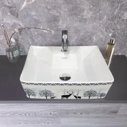 Table Top & Wall Mount Premium(Deer) Wash Basin with Waste Pipe & Coupling set (16*12*5)(Deer) Table Top Basin-image-53