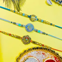Designer Designer Metal Rakhi Combo pack of 3 for Brother | Rakhi Gift For Brother Assorted Rakhi Set-9