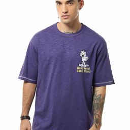 Men Graphic Print Round Neck Pure Cotton Blue T-Shirt-image-30