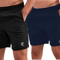 Pack of 2 Solid Men Black, Blue Gym Shorts, Running Shorts, Cycling Shorts, Sports Shorts, Regular Shorts-picture-29