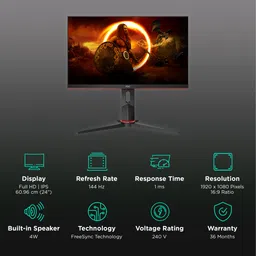 AOC 60.45 cm (23.8 inch) Full HD IPS Panel WLED Height Adjustable Gaming Monitor with Flicker Free Technology image 3