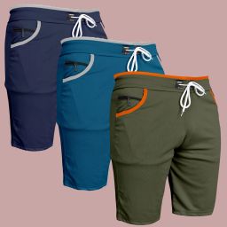 Pack of 3 Solid Men Light Blue Casual Shorts-image-117