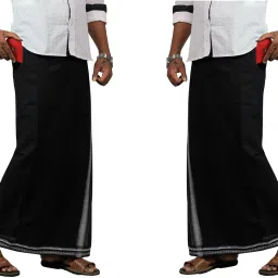 Prakasam Cotton Thalapathi (Flexi) Adjustable 2 Way Pocket (Right/ Left) Readymade Black Solid Men Dhoti-image-3