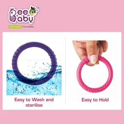 beebaby Soft Silicone Ring / Loops Teether - Pack of 2 ( Pink & Violet) 3M+ Teether image 4