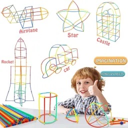 Assembly Educational Plastic Pipe Straw Smart City Blocks & Connectors_100 pis-46