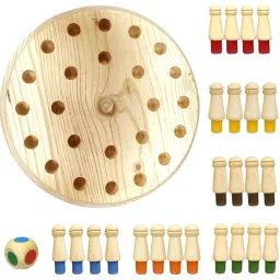 vediva Wooden Brain Teaser Memory Chess Game Set Free Multicolor Keyring 19 cm Chess Board image 2