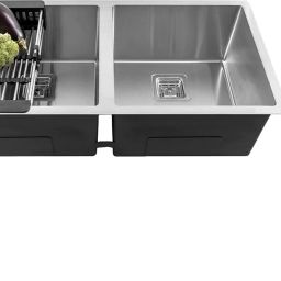 45" x 20" x 10" Handmade Kitchen Sink Double Bowl With Soap Dispenser Stainless Steel_A54 Vessel Sink-image-60